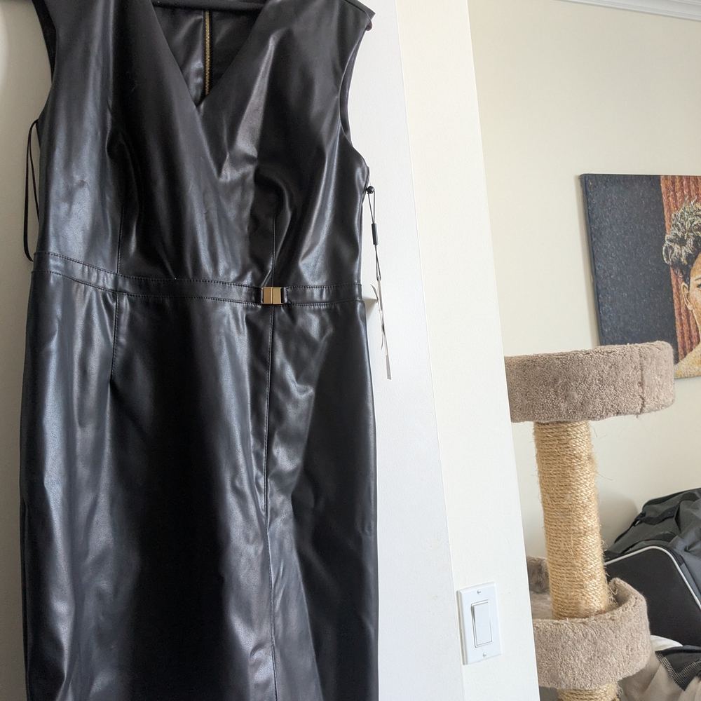 Calvin Klein Black Faux Leather Midi Dress